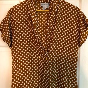 Vintage 80s Brown and White Polka Dot Blouse